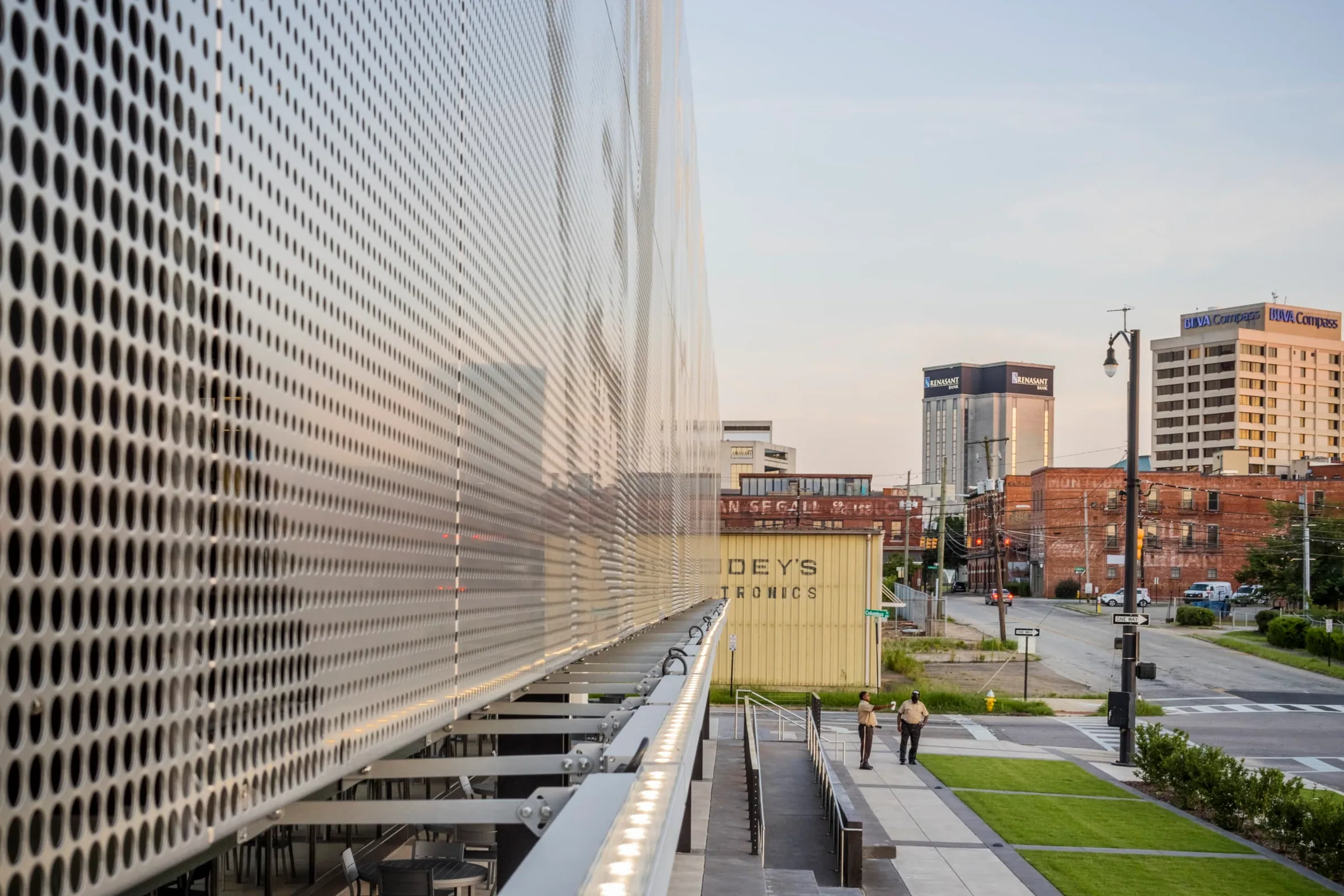Along the perforated façade toward downtown Montgomery