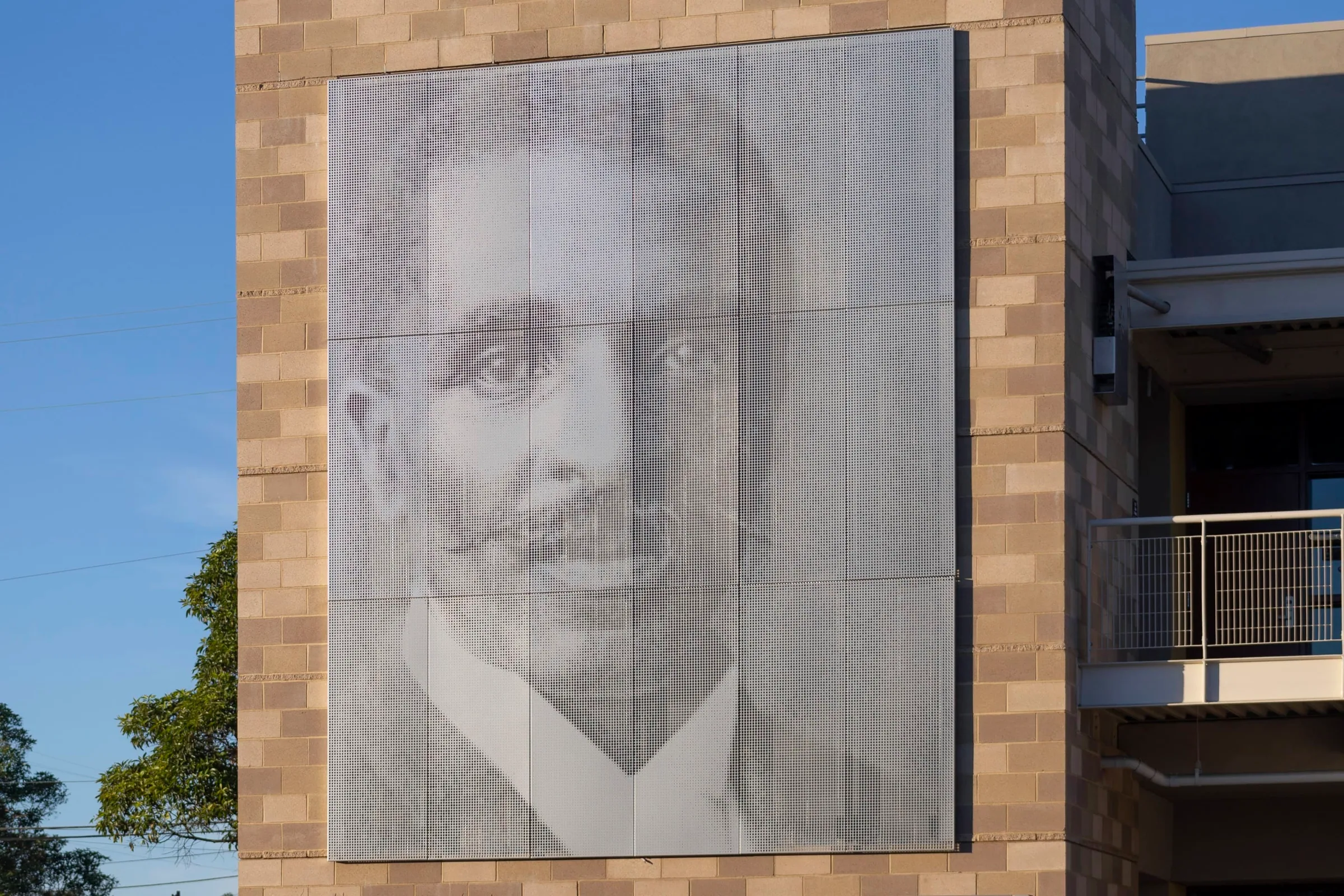 George Washington Carver’s face in perforated stainless steel