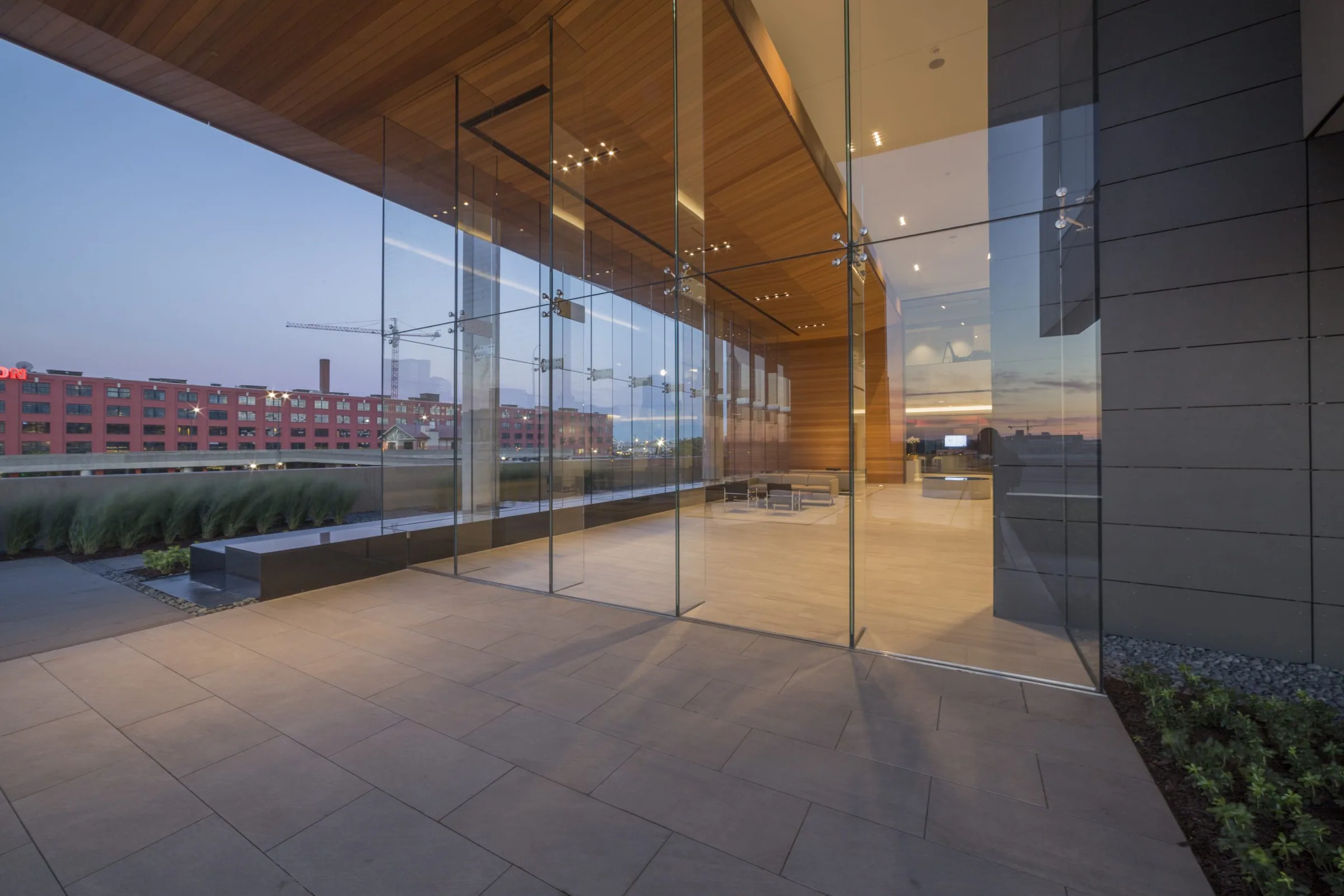 The canopy carrying from outside into the lobby