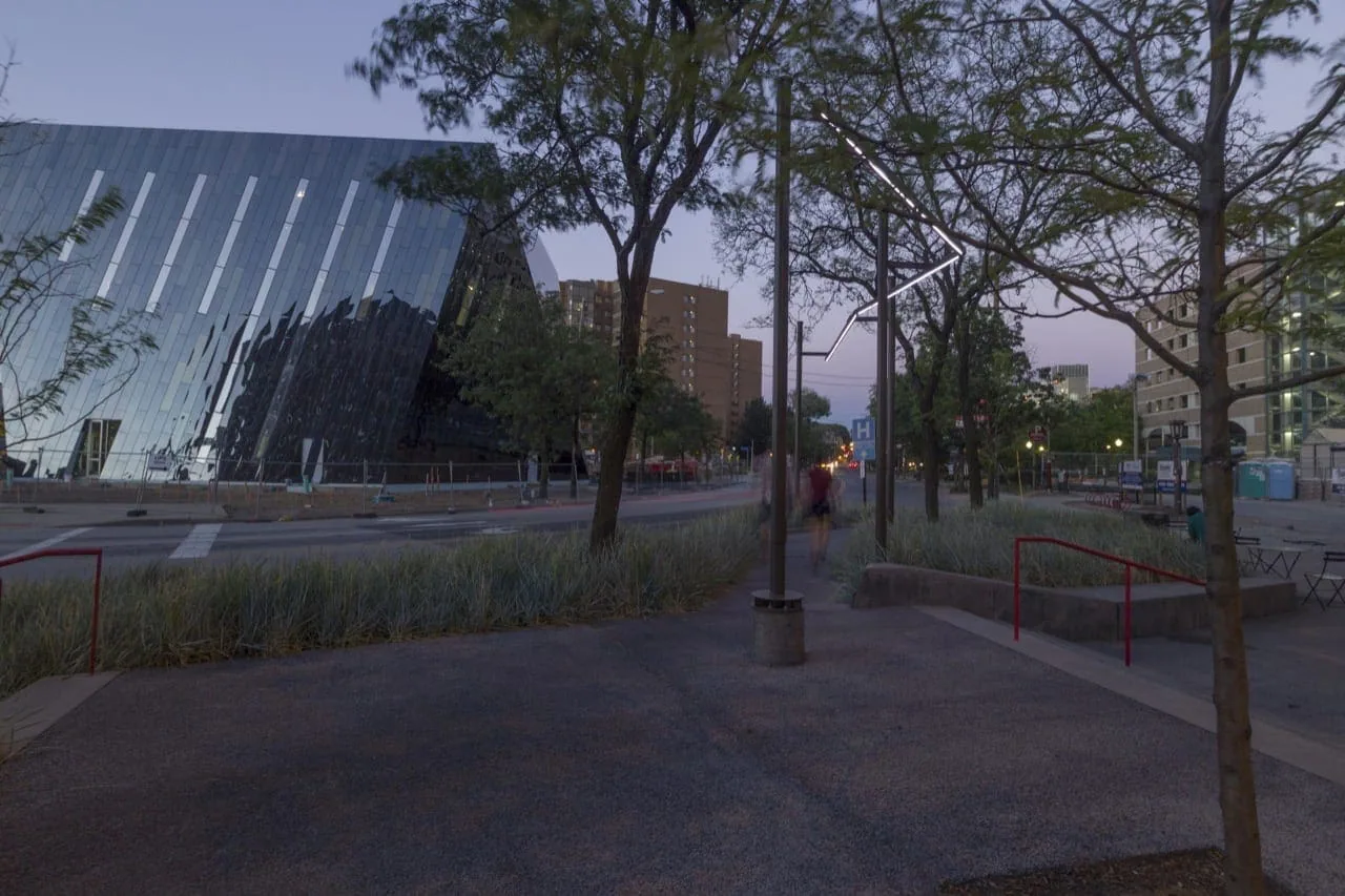 The museum seen through street trees