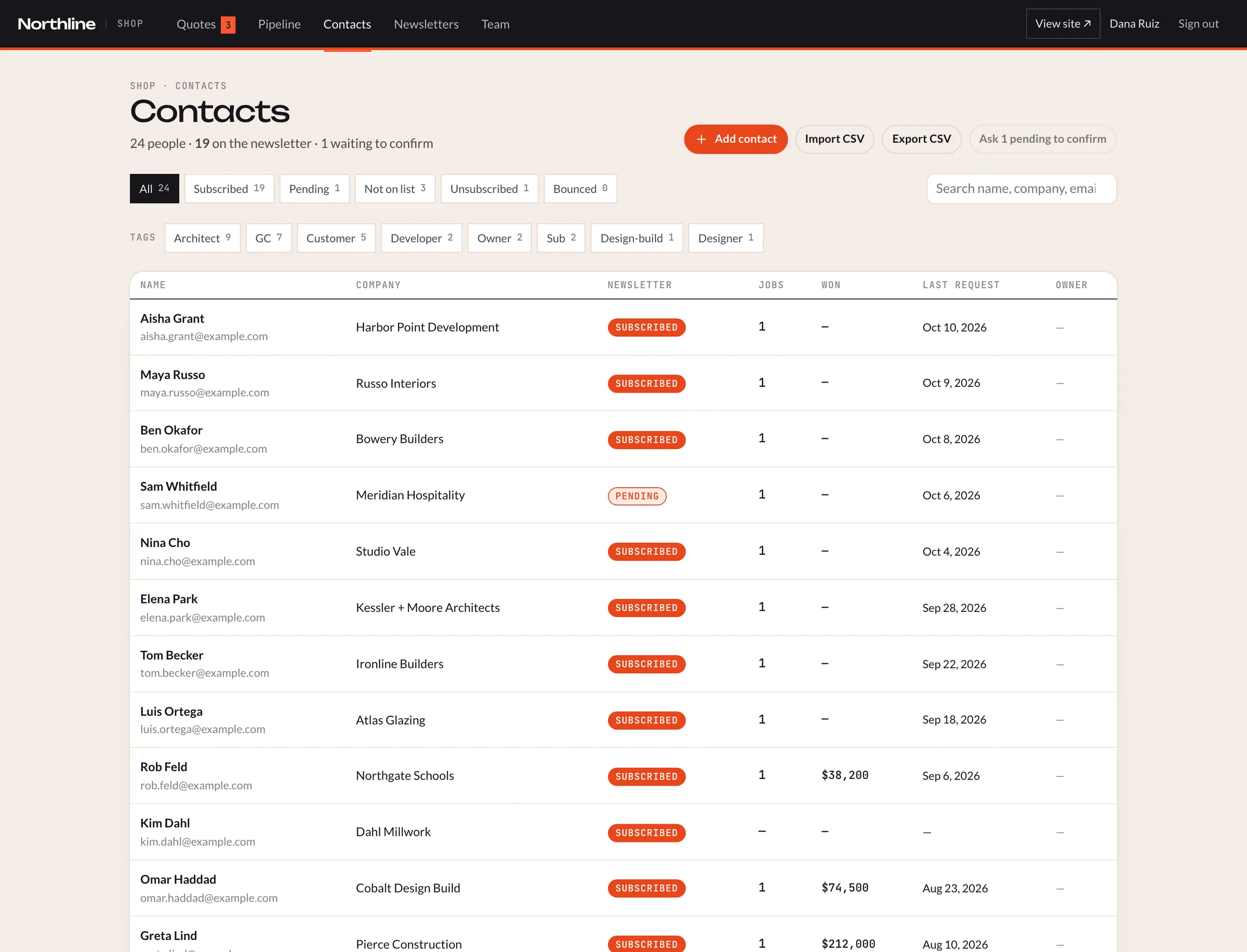 Contacts CRM, with demo data